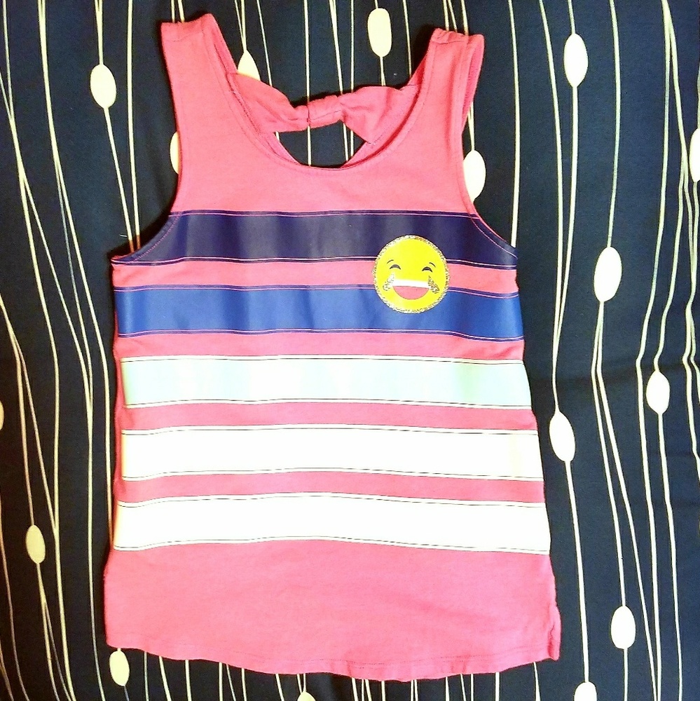Girls Striped Emoji Tank